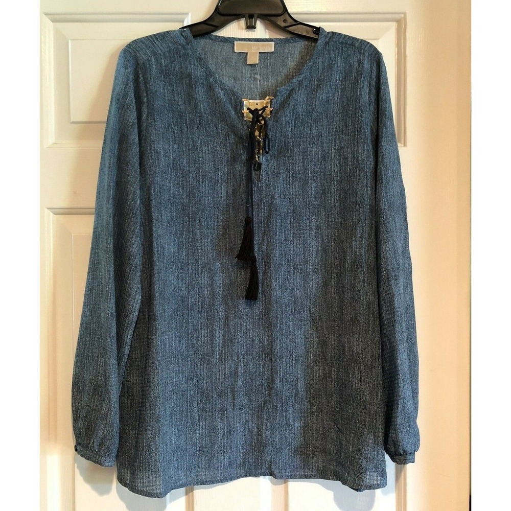 New Michael Kors Shirt Women's Size Large Heritage Blue long sleeve
